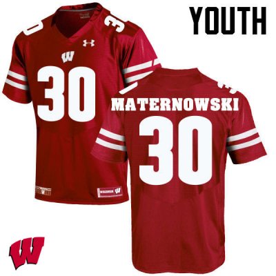 Youth Wisconsin Badgers NCAA #30 Aaron Maternowski Red Authentic Under Armour Stitched College Football Jersey AH31D68ZO